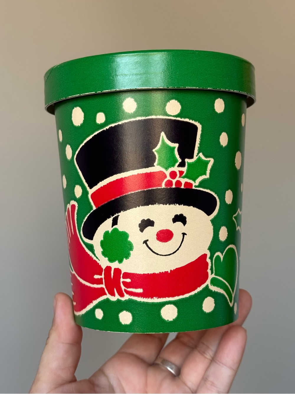 Hallmark c1980s Vintage Christmas Lidded Waxed Cardboard Snowman Container